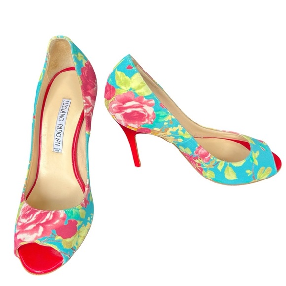 🎉Great Condition LUCIANO PADOVAN Luxury Floral Peep-Toe Heels size EU 37 (US 7) - Picture 3 of 11